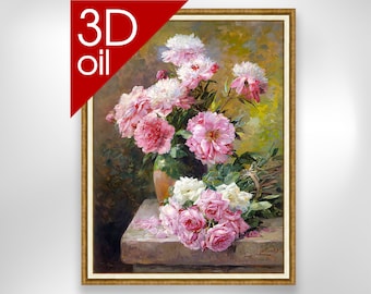 Roses by Albert de Lavault | Museum Quality 3D Oil Canvas Print of Famous Artist Painting