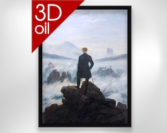 Caspar David Friedrich - Wanderer above the sea of fog | Museum Quality 3D Oil Canvas Print of Famous Artist Painting