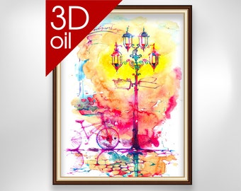 Modern art watercolor, Hot city night | Museum Quality 3D Oil Canvas Print of Famous Artist Painting