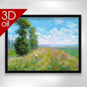 Claude Monet - Meadow with Poplars | Museum Quality 3D Oil Canvas Print of Famous Artist Painting