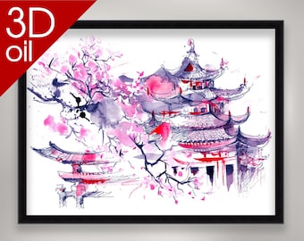 Memories from Japan, Modern art watercolor | Museum Quality 3D Oil Canvas Print of Famous Artist Painting