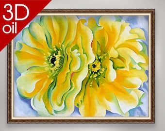 Georgia O'keeffe - Yellow Cactus Flower | Museum Quality 3D Oil Canvas Print of Famous Artist Painting