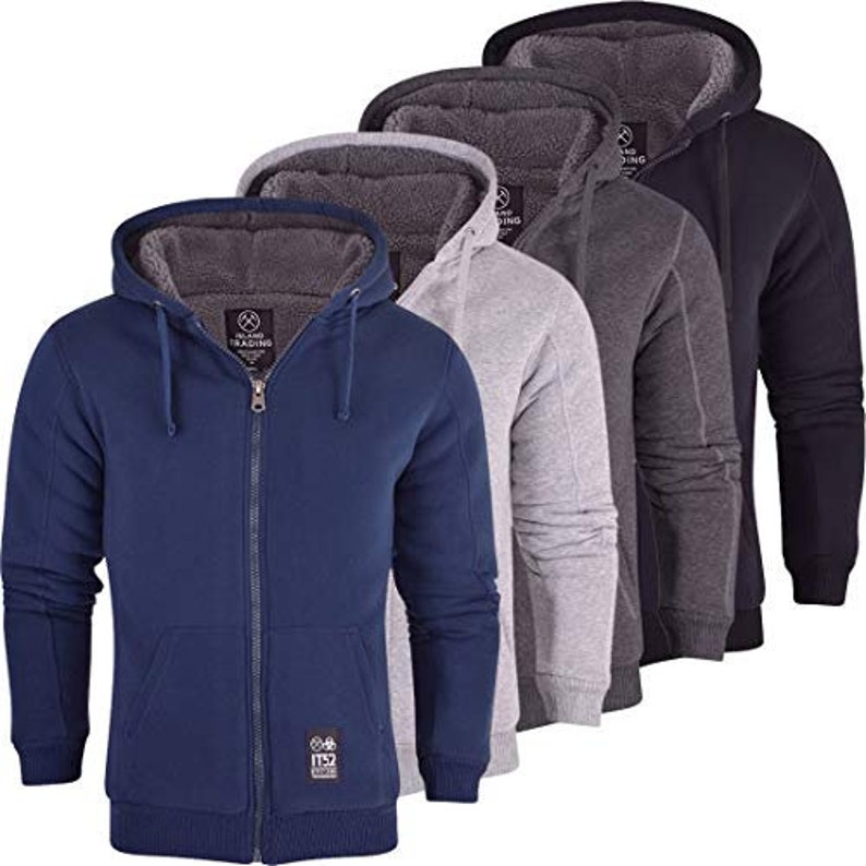 Island Trading Mens Cotton Padded Borg Fleece Sherpa Lined Full Zip up ...