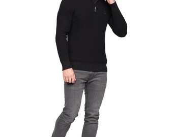 Duck and Cover Men's 1/4 Zip Jumper 100% Cotton Winter Pullover Funnel Neck Premium Quarter Zip Sweater Knitwear