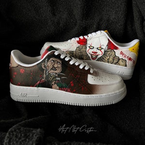 Custom schoenen heren/dames Freddy Krueger en IT | Air Force 1 lage AF1 custom | Uniek ontwerp | handgeschilderd | Op bestelling gemaakt