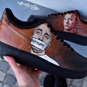 Eminem maßgefertigte Schuhe |Slim Shady Air Force 1 |  auf Bestellung | gemalte Schuhe | Porträt | einzigartiges Design | Schwarze Luftwaffe 1