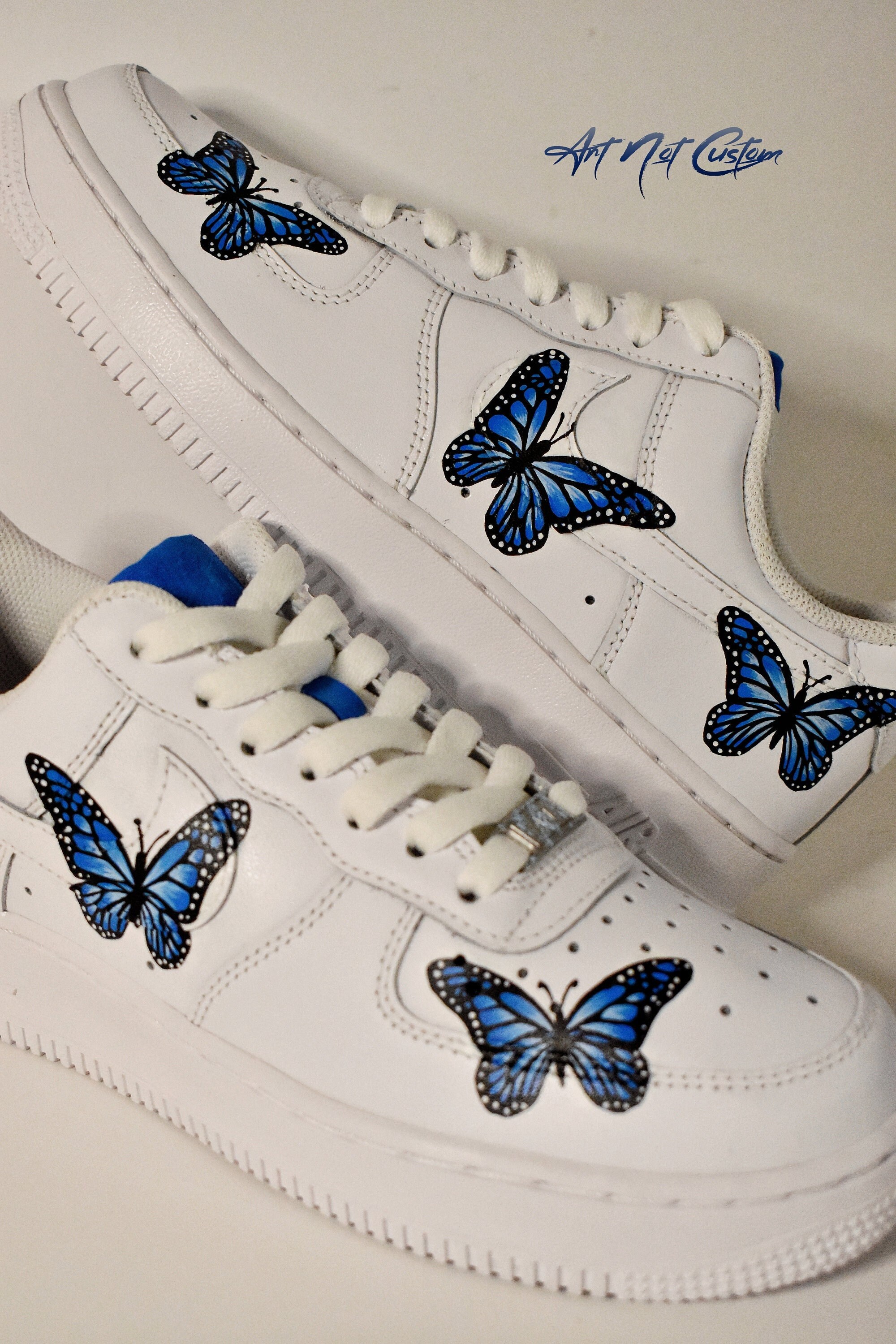 Blue Butterflies Custom Shoes AF1 Made to Order 100 Hand painted Air Force 1 Triple White Etsy
