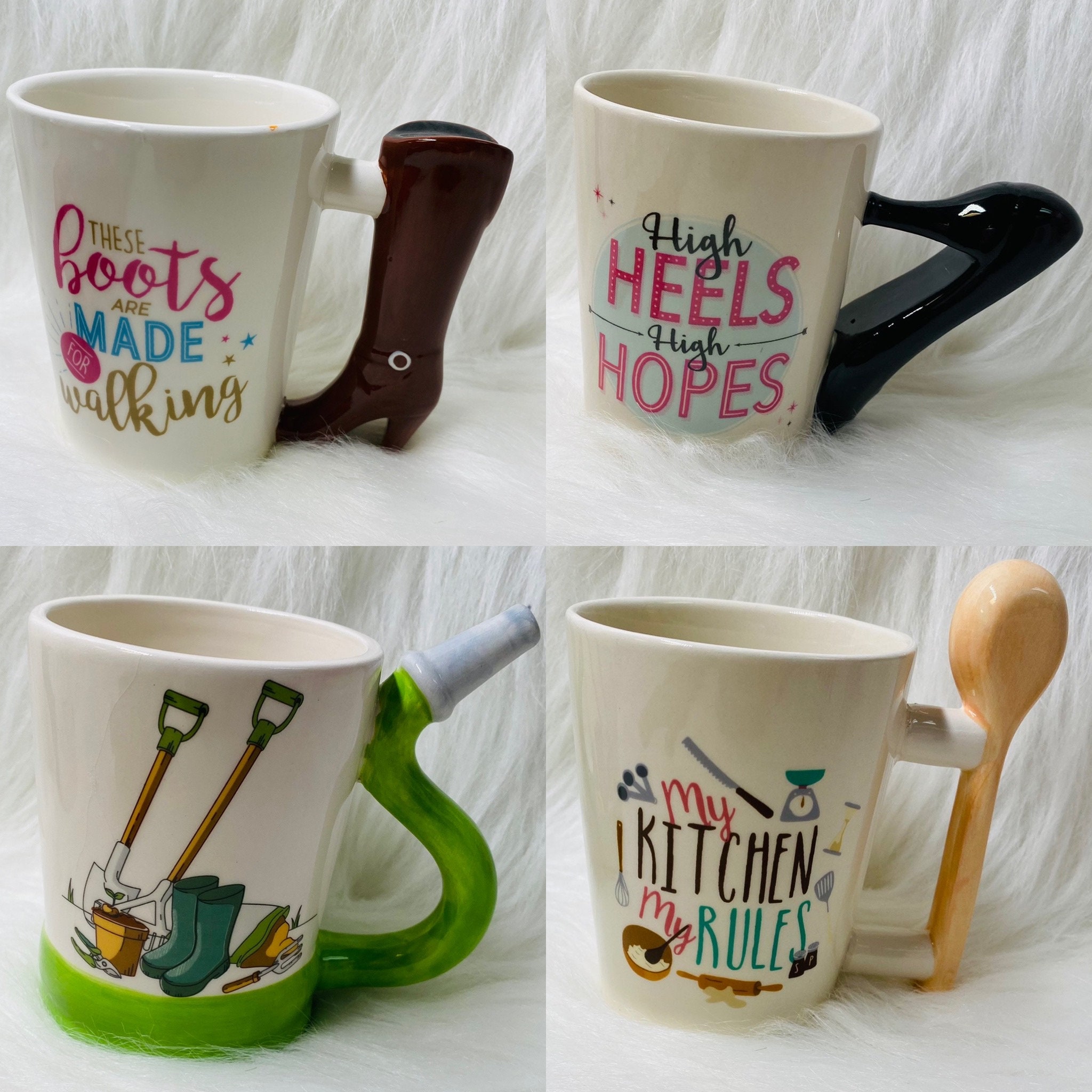 fun mug cup 4 styles à choisir parmi les bottes talons hauts tuyau d'arrosage cuillère en bois cadeau d'anniversaire parfait, aïd, noël