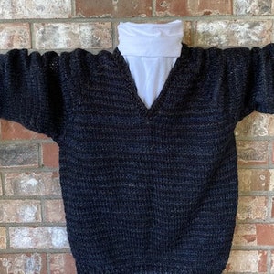 Hand Knit Charcoal Mohair Wool Pullover, V-Neck Sweater