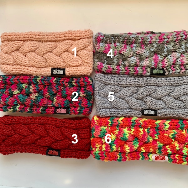 Stirnband-handgestrickt-Zopfmuster-mit oder ohne Fleece-viele Farben