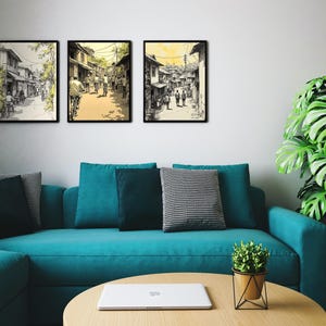 Indian Village Street Scene Print Set: Sepia Tone Rural India Art (Digital Download)