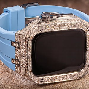 Natural Diamond Apple Watch Case 45mm | Luxury Bezel for Series 7 8 9 | Handmade Real Diamond Apple Watch Cover | Gift for Him/Her