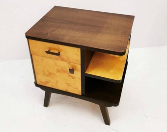 Mid-Century Modern vintage maple tree nightstand or small chest of drawers which were designed and manufactured, 1960s, Italy Rome