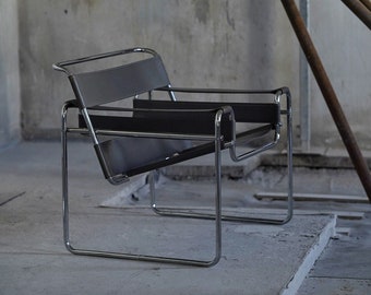 Marcel Breuer Wassily Style Grey B3 Chairs 1980s Italy by Fasem
