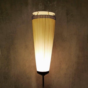 Mid-Century Modern Brass and Illustrated Fabric Floor Lamp, 1950s, Germany
