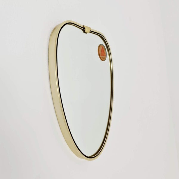 Small Midcentury Brass wall mirror with braided hanging strap by west Spiegel Germany 1960s