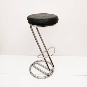 Mid-Century Modern Leather and Chrome Bar Stool 1980s Italy