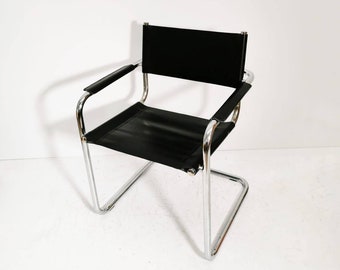 Mid Century iconic Mart Stam S34 armchair / Bauhaus chrome tube steel and leather / 80s vintage cantilever chair  s43