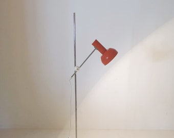 Vintage West German adjustable red chrome floor lamp industrial studio loft handle modernist minimal 1960s