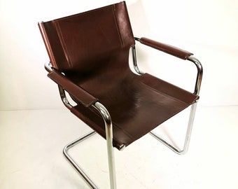 1 of 4  Matteo Grassi visitor chair in brown leather 1970s