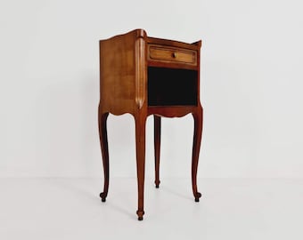 Art Deco French oak bedside table with one drawer and open shelves, armoire, 1960s