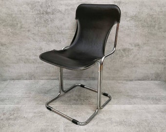 Chaise tubulaire en cuir du milieu du siècle, Bauhaus Italie c.1970