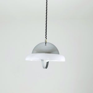 Wonderful Space Age Aluminum & White Acrylic Extendable Ceiling Lamp, 1970s Italy