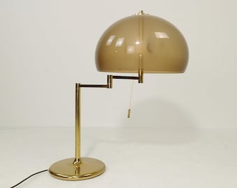 Lámpara de mesa grande estilo seta, de latón suizo, estilo vintage de mediados de siglo, de Swisslamps, década de 1960.