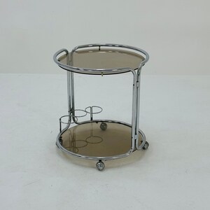 Mid century Chrome bar cart/serving trolley. Smoked glass ,Bauhaus Italy 1980s