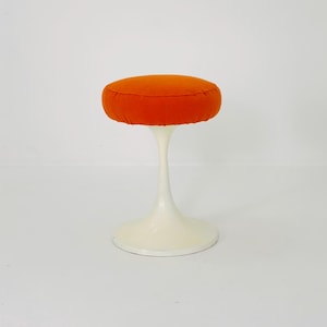 Sopac age German vintage white plastic tulip stool with orange seat, 1970s