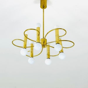 Mid century brass Chandelier attributed to Gaetano Sciolari, 1970s