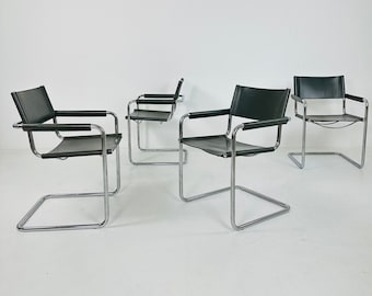Set of 4 vintage Matteo Grassi Mg5 leather cantilever chairs by Mart Stam italy 1980s