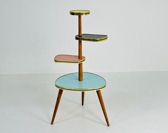 1950s German Plant Stand, Colorful Vintage Mid-Century Minimalist Indoor Plant Stand Side Table Retro flower table