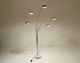 Mid century arch floor lamp  Christian Koban chrome and Carrara marble for Dom Germany 1970s