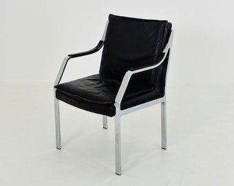 Mid century Alpha steel and leather dark brown armchair by Preben Fabricius and George Kastholm for Walter Knoll 1980s
