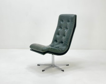 Mid Century dark green Leather Lounge Chair Italy 1980s