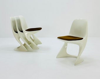 Set of 4 space age chairs model 200 by Alexander Begge for Casala original brown fabric upholstery 1970s Germany