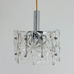 Mid-Century Crystal Glass & Chrome Pendant Lamp from Kinkeldey, 1960s