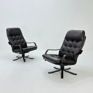 Set of 2 Mid century brown leather armchair by westnova Norway 1970s