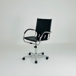 Mid century Bauhaus design Swivel leather office chair with wheels mart Stam 1980s Italy