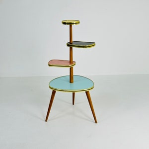 1950s German Plant Stand, Colorful Vintage Mid-Century Minimalist Indoor Plant Stand Side Table Retro flower table