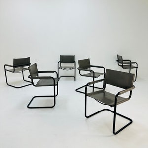 Set di 6 sedie a sbalzo Mid Century B34 in pelle grigia di Mart Stam per Jox Interni Italia anni &#39;80