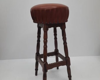 english country vintage style bar leather stool 1950s