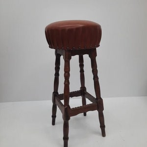 english country vintage style bar leather stool 1950s