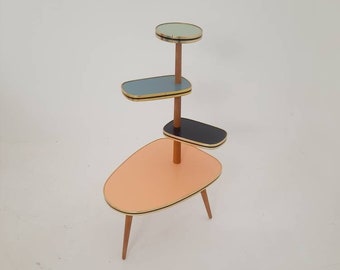 Retro Plant Stand, Colorful Vintage Mid-Century Minimalist Indoor Plant Stand Side Table Retro flower table 1960s