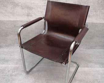 1 of 4 original  Matteo Grassi original bauhaus design Visitor Chair tan congac Leather 1970s