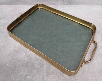 Mid Century Modern Brass and Smoked Glass Serving Tray 1960s Italy