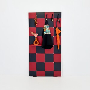 Mid Century Red & Black Faux Leather Patchwork Wall Wardrobe 1969 Hungary