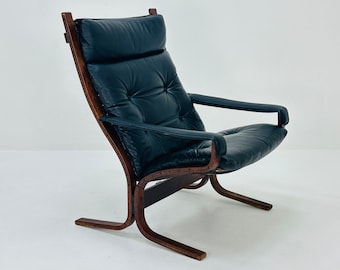 Mid century Ingmar Relling Danish Modern Siesta black leather Chair with High Back and Armrests from Westnofa Norway 1960s