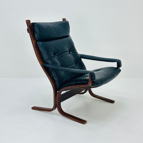 Mid century Ingmar Relling Danish Modern Siesta black leather Chair with High Back and Armrests from Westnofa Norway 1960s